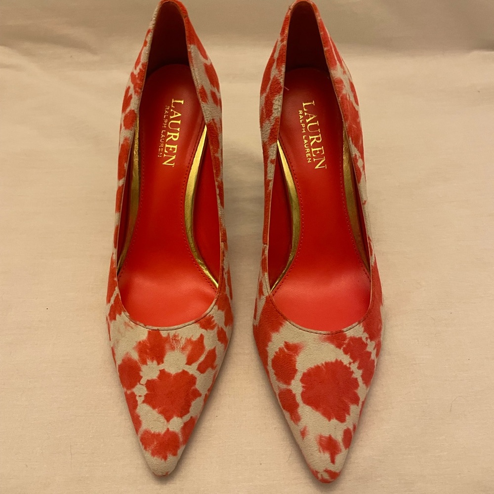 Ralph Lauren Heels|Salmon and Off White|8M|3.5” Stacked Heel